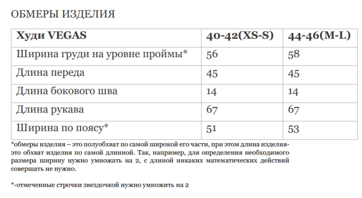 Размерная таблица